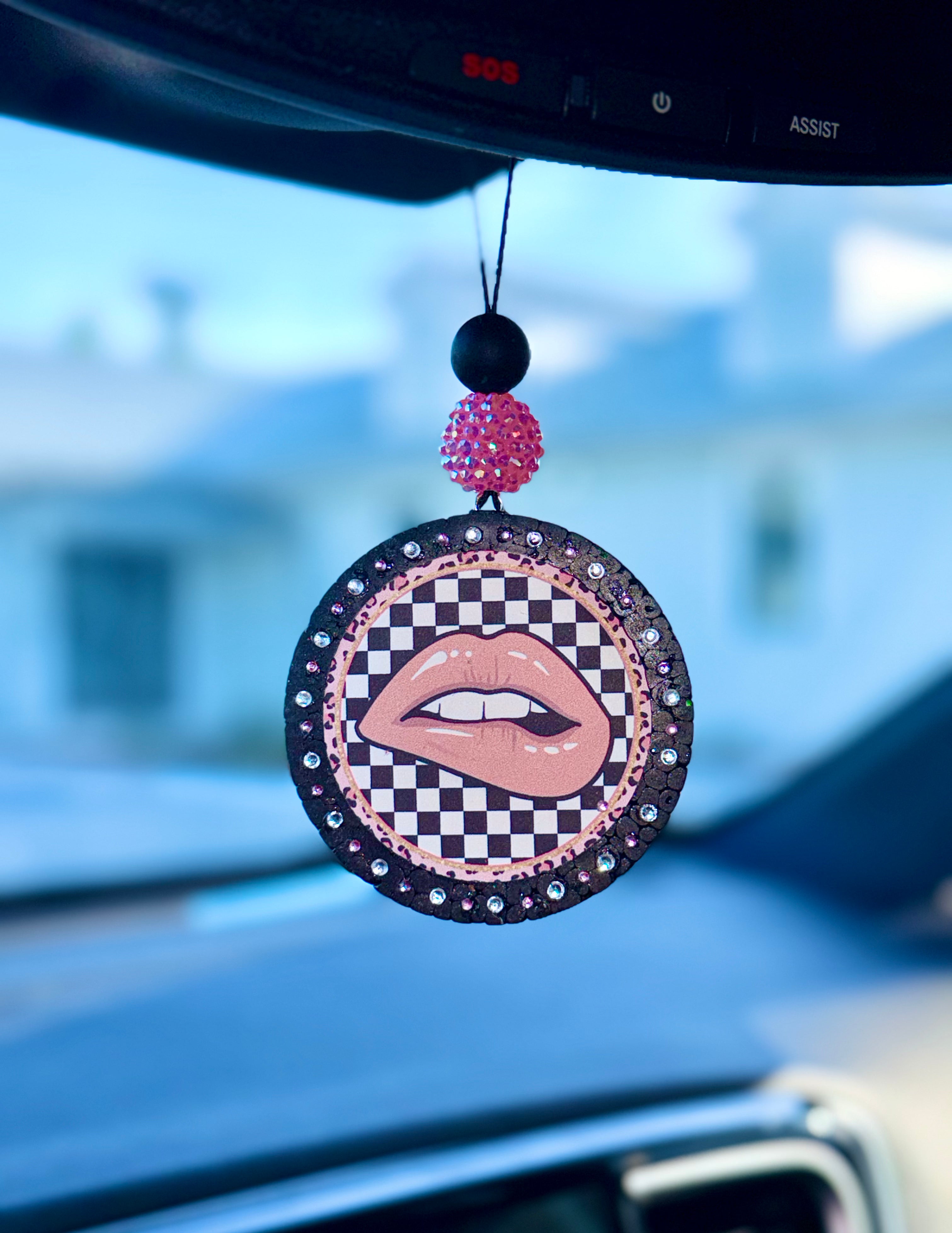 Bedazzled Checkered Lips Car Freshie